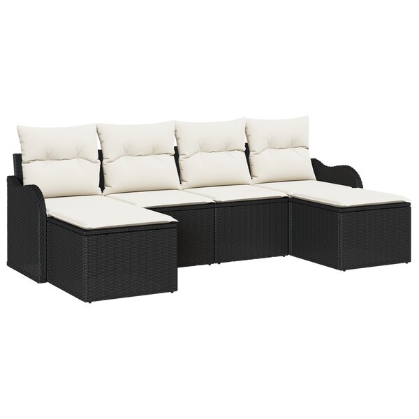 Ensemble de canapé de jardin 6 pièces vidaXL avec coussins noirs en poly rattan