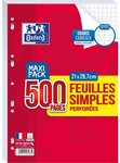 Feuilles simples perforées A4 500 pages 90 g grands carreaux OXFORD