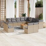 vidaXL Salon de jardin et coussins 14 Pièces mélange beige résine tressée