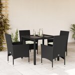 vidaXL Ensemble à manger de jardin et coussins 5 Pièces noir rotin verre