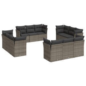 vidaXL Salon de jardin avec coussins 12 Pièces gris résine tressée