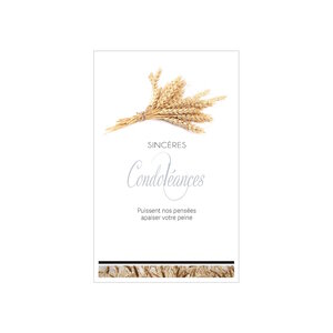 Carte De Voeux - Condoléances - 5 Cartes Sincères Condoléances Epis de blé