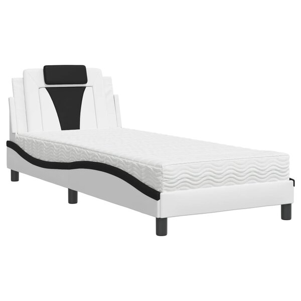 vidaXL Lit avec matelas blanc et noir 90x200 cm similicuir