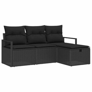 vidaXL Ensemble de Canapés avec coussin 4 Pièces Noir polyrotin