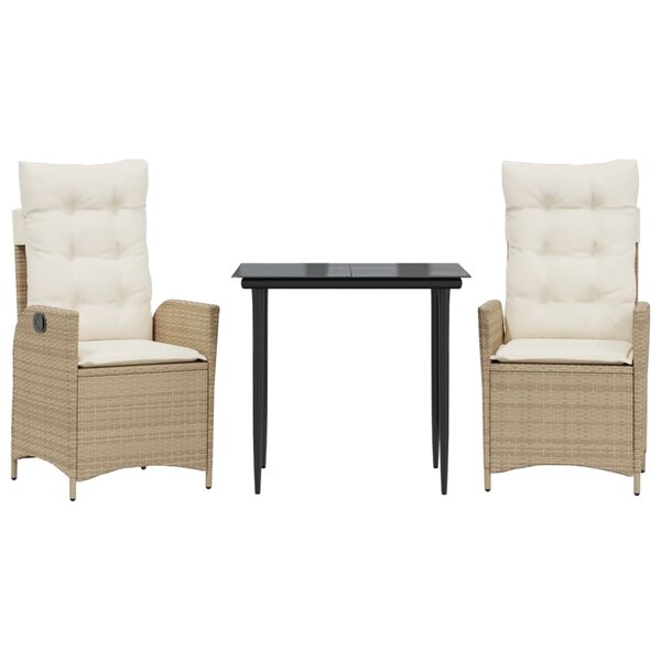 vidaXL Ensemble à manger de jardin et coussins 3 Pièces Beige poly rotin