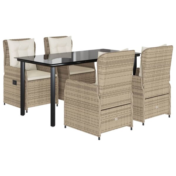 vidaXL Ensemble à manger de jardin avec coussins 5Pièces Beige poly rotin