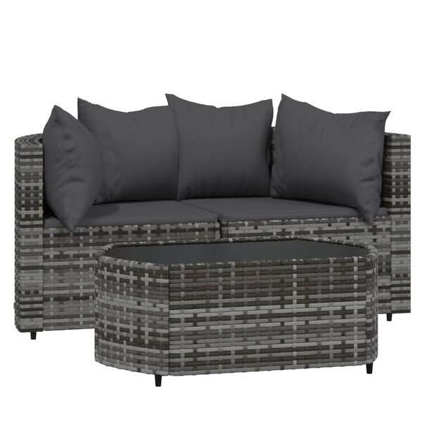 vidaXL Salon de jardin 3 Pièces avec coussins Gris Résine tressée