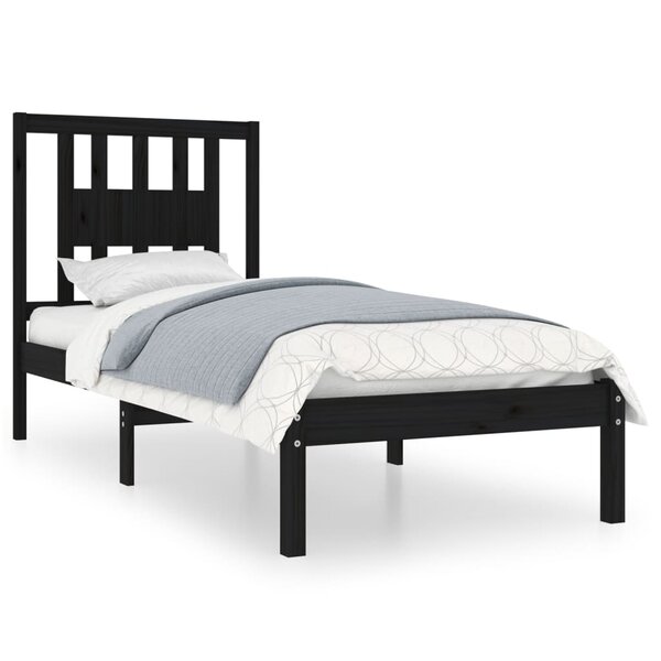 vidaXL Cadre de lit Noir Bois massif 75x190 cm Petit simple
