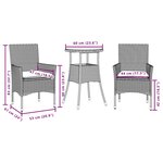 vidaXL Ensemble à manger de jardin et coussins 3 Pièces noir rotin acacia