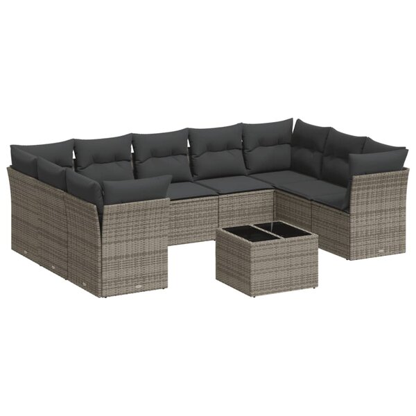 vidaXL Salon de jardin avec coussins 10 Pièces gris résine tressée