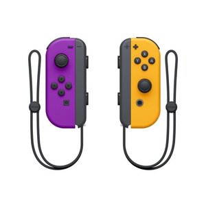 Paire de manettes Joy-Con gauche violet néon et droite orange néon