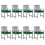 vidaXL Chaises de jardin et coussins lot de 8 Bois acacia solide Gris