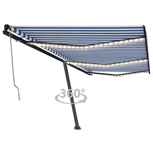 vidaXL Auvent automatique capteur de vent LED 600x350 cm Bleu et blanc