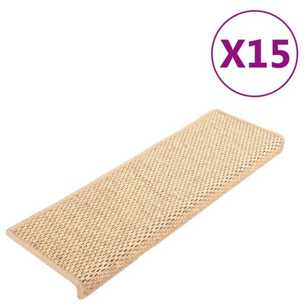 vidaXL Tapis d'escalier autocollants 15 Pièces 65x21x4 cm Beige clair