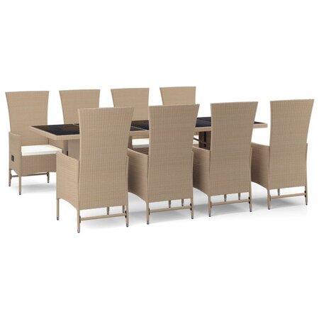 vidaXL Ensemble à manger de jardin et coussins 9 Pièces beige Poly rotin