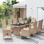 vidaXL Ensemble à manger de jardin et coussins 11 Pièces beige poly rotin