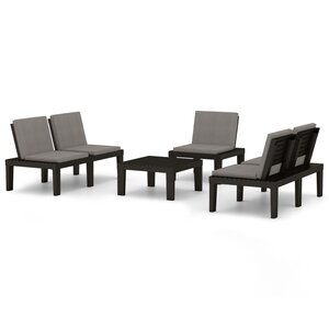 vidaXL Salon de jardin 4 Pièces avec coussins Plastique Gris