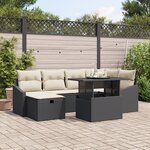 vidaXL Ensemble de Canapés de Jardin 7 pièces avec Coussins en Poly Rattan Noir