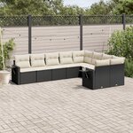 vidaXL Salon de jardin 9 Pièces avec coussins noir résine tressée