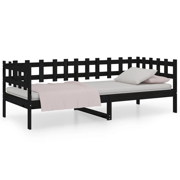 vidaXL Lit de jour Noir 90x190 cm Bois de pin massif