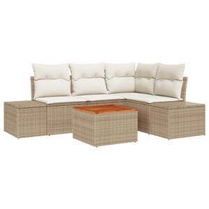 vidaXL Ensemble de canapé de jardin 5 pièces avec coussins en poly rattan beige et acacia