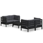 vidaXL Salon de jardin 5 Pièces avec coussins anthracite bois de pin