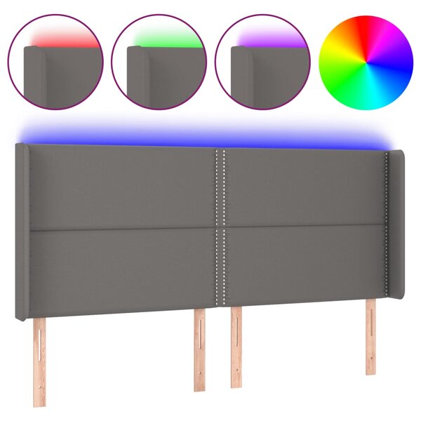 vidaXL Tête de lit à LED Gris 203x16x118/128 cm Similicuir