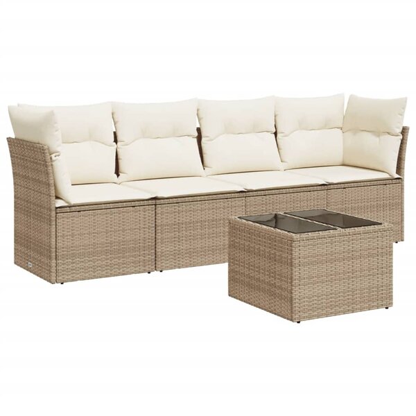 vidaXL Salon de jardin avec coussins 5 Pièces beige résine tressée
