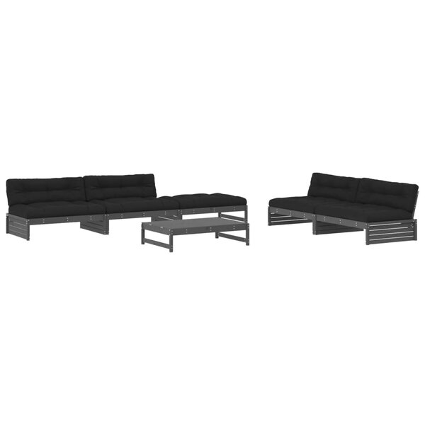 vidaXL Salon de jardin 6 Pièces avec coussins gris bois massif