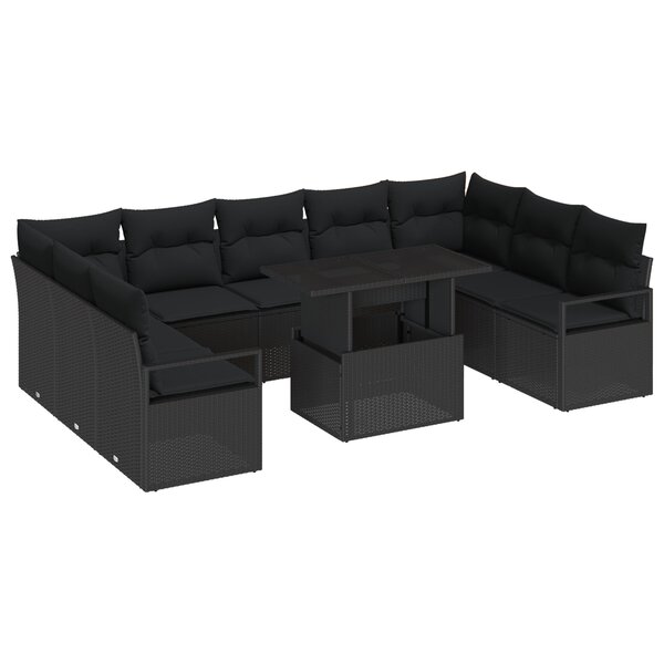 vidaXL Ensemble de Canapé de Jardin 10 Pièces avec Coussins Noir Poly Rattan