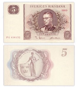 Billet de collection 5 kronor 1960 suède - neuf - p42e