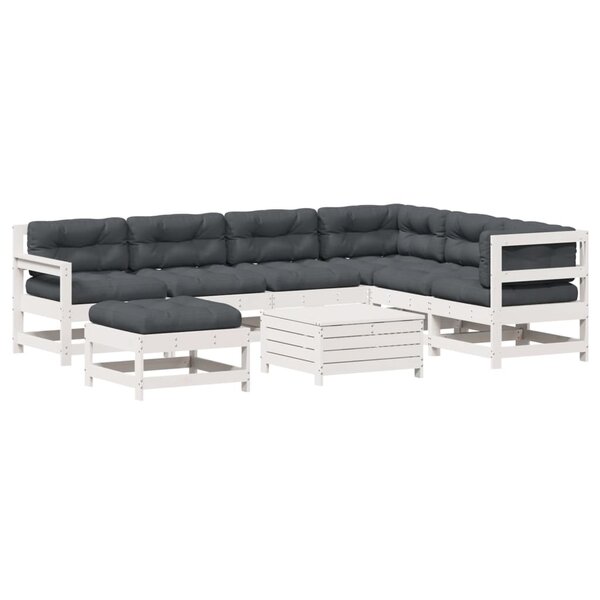 vidaXL Salon de jardin avec coussins 8 Pièces blanc bois de pin massif