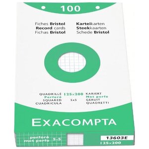 Étui de 100 fiches - bristol blanc quadrillé 5x5 perforé 125x200mm - Blanc EXACOMPTA