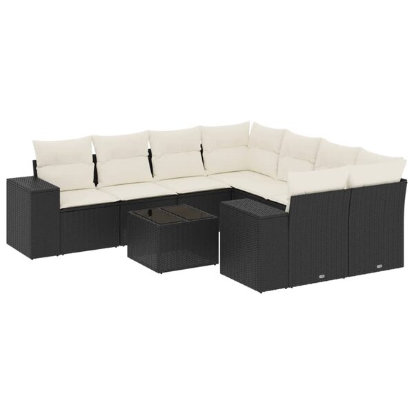 vidaXL Salon de jardin 9 Pièces avec coussins noir résine tressée