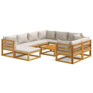 vidaXL Salon de jardin 10 Pièces avec coussins gris clair bois massif