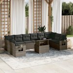 vidaXL Salon de jardin 11 Pièces avec coussins gris résine tressée