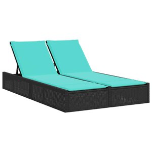 vidaXL Chaise longue double avec coussins en polyrotin noir