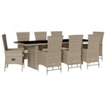 vidaXL Ensemble à manger de jardin et coussins 9 Pièces beige Poly rotin