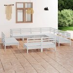 vidaXL Salon de jardin 11 Pièces Bois de pin massif Blanc