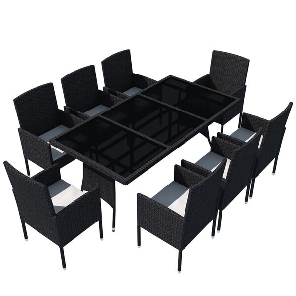 vidaXL Salon de jardin 9 Pièces avec coussins Résine tressée Noir