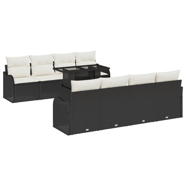 Ensemble de Canapé de Jardin de 10 Pièces avec Coussins Rattan Poly Noir
