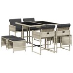vidaXL Ensemble à manger de jardin et coussins 9 Pièces gris clair rotin