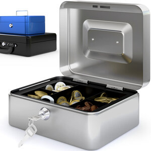 ACROPAQ Caisse à Monnaie - Petite caisse 20.5x16x9cm- 8 compartiments- 2 clés Poignée de transport robuste- 100 sécurité - Argent