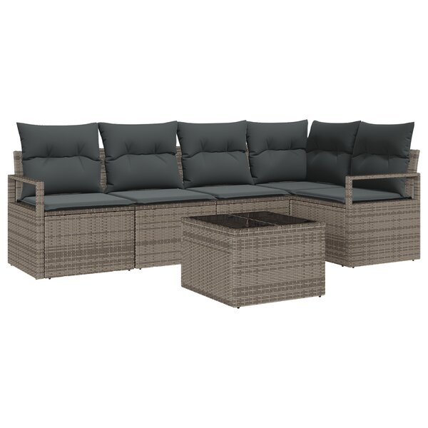Ensemble de Canapés de Jardin de 5 Pièces avec Coussins en Rattan Poly Noir