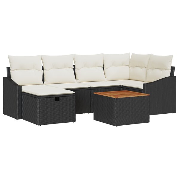 vidaXL Ensemble de Canapé de Jardin 7 Pièces avec Coussins Noir Poly Rattan
