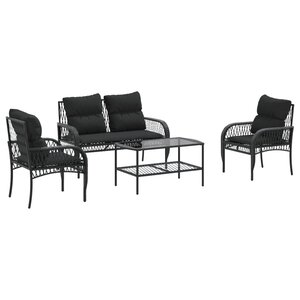 vidaXL Salon de jardin 4 Pièces avec coussins noir résine tressée