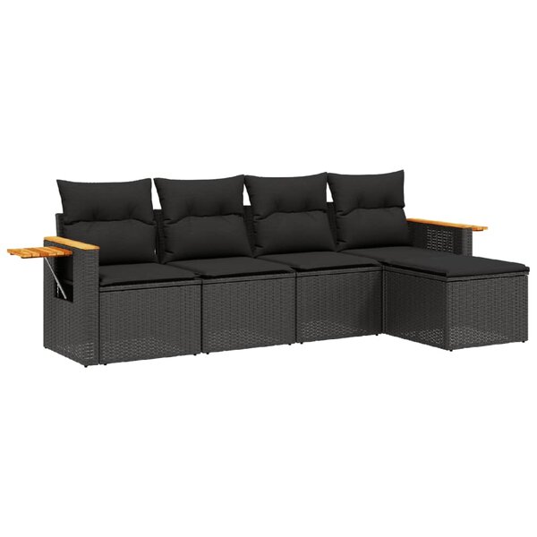 vidaXL Salon de jardin 5 Pièces avec coussins noir résine tressée