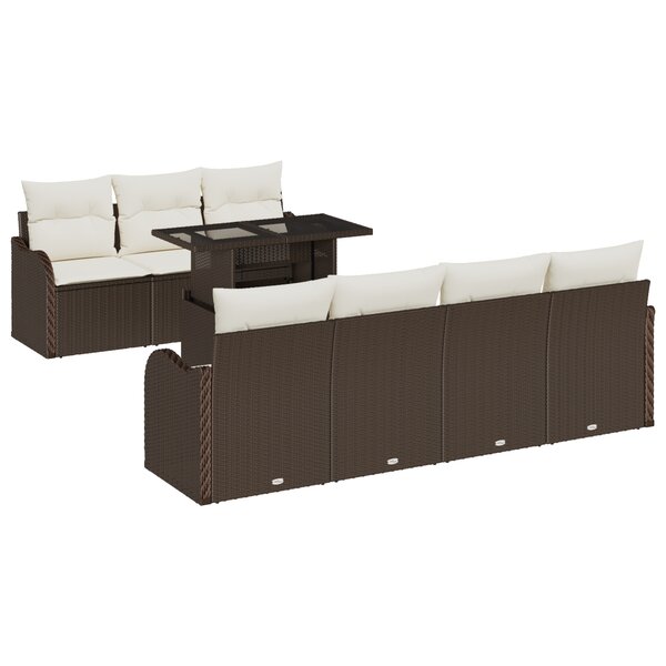 Ensemble de Canapé de Jardin 8 Pièces avec Coussins Marron en Poly Rattan