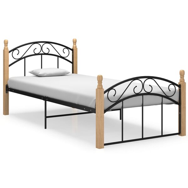 vidaXL Cadre de lit sans matelas noir métal bois chêne massif 90x200cm