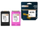 Qualitoner - 2 cartouche compatible pour hp 62xl + 62clxl 62 xl + 62cl xl noir + couleur ()